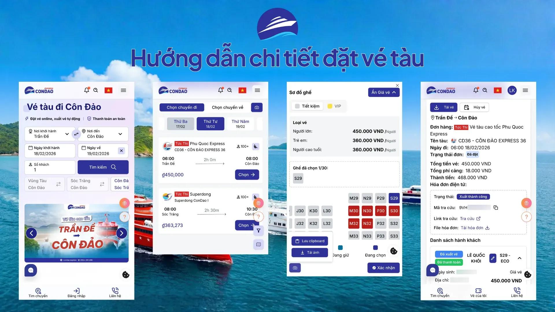 Hướng dẫn đặt vé tàu đi Côn Đảo - 3 cách đặt vé