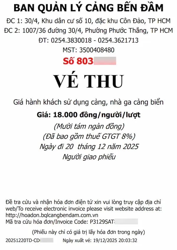 Phí cảng bến Đầm 1.00