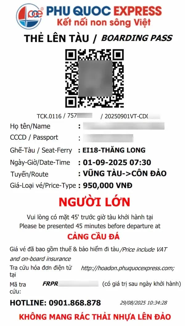 Vé tàu Phú Quốc Express tuyến Vũng Tàu Côn Đảo 1.00