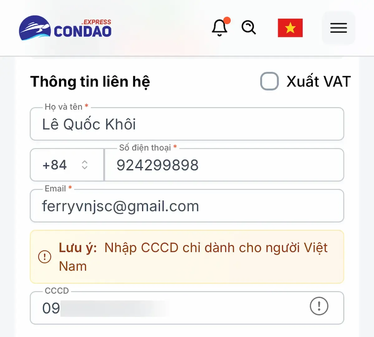 Phần thông tin liên hệ