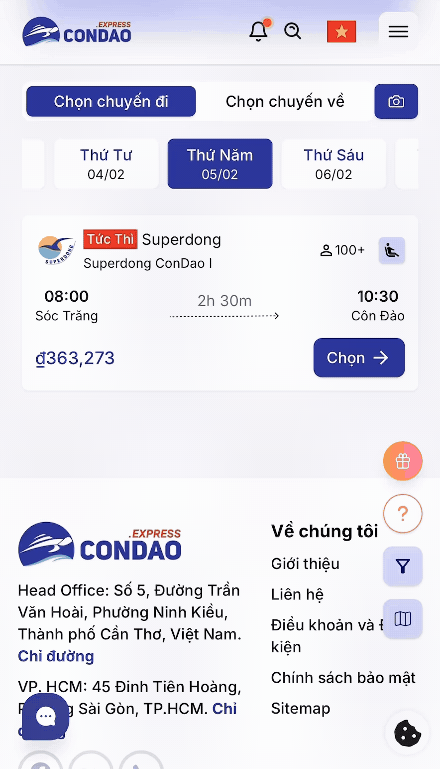Tính năng Xem sơ đồ tàu và kiểm tra trước khi chọn chuyến